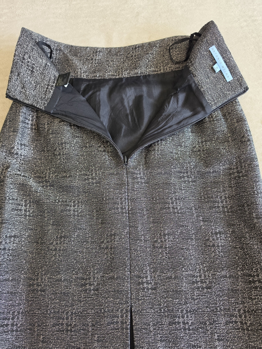 ANTONIO MELANI Black and Charcoal Two-Piece Skirt Suit - Picture 12 of 14